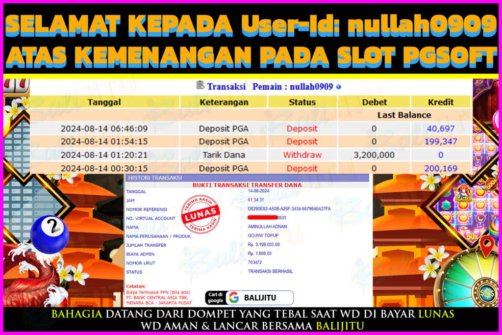 BUKTI MENANG MEMBER BALIJITU 19/08/2024