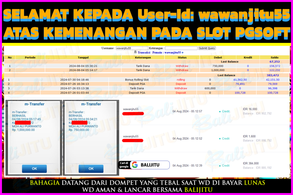 BUKTI MENANG MEMBER BALIJITU 05/08/2024