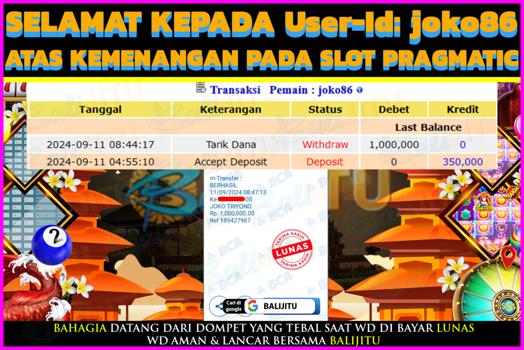 BUKTI MENANG MEMBER BALIJITU 29/09/2024