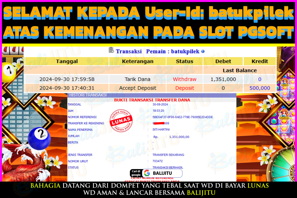 BUKTI MENANG MEMBER BALIJITU 19/10/2024