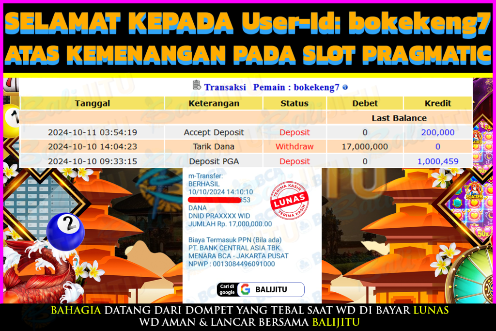 BUKTI MENANG MEMBER BALIJITU 24/10/2024