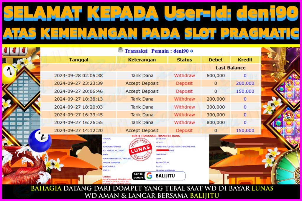 BUKTI MENANG MEMBER BALIJITU 17/10/2024