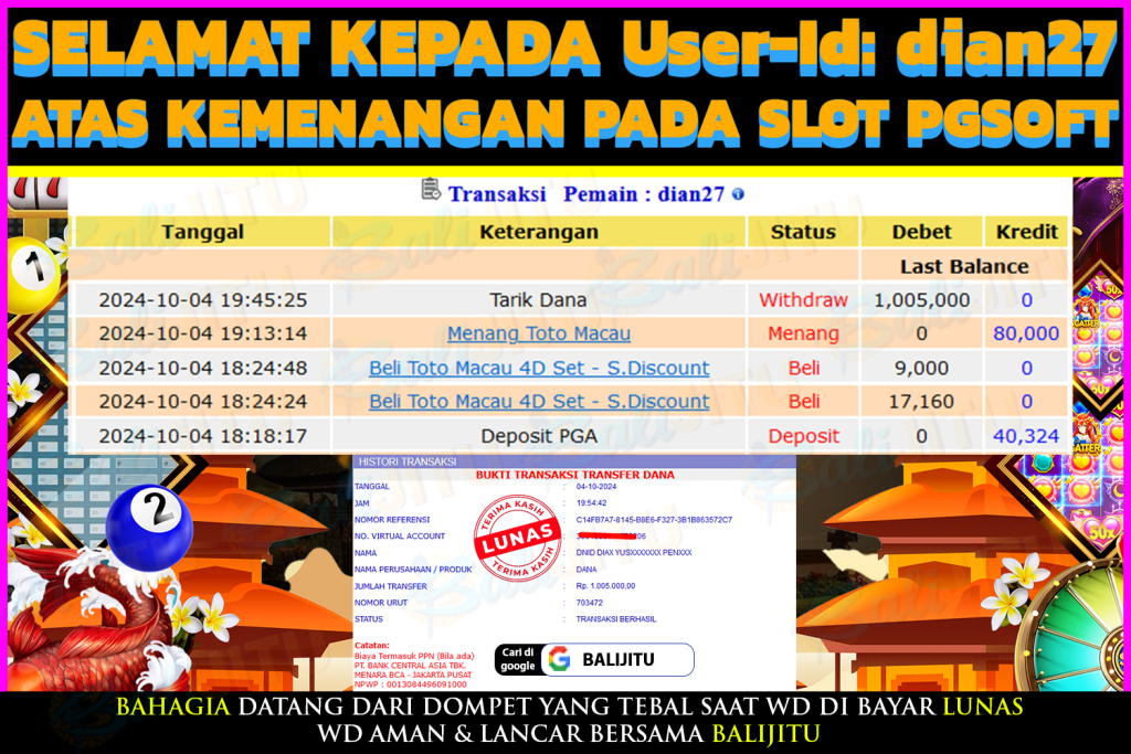 BUKTI MENANG MEMBER BALIJITU 21/10/2024