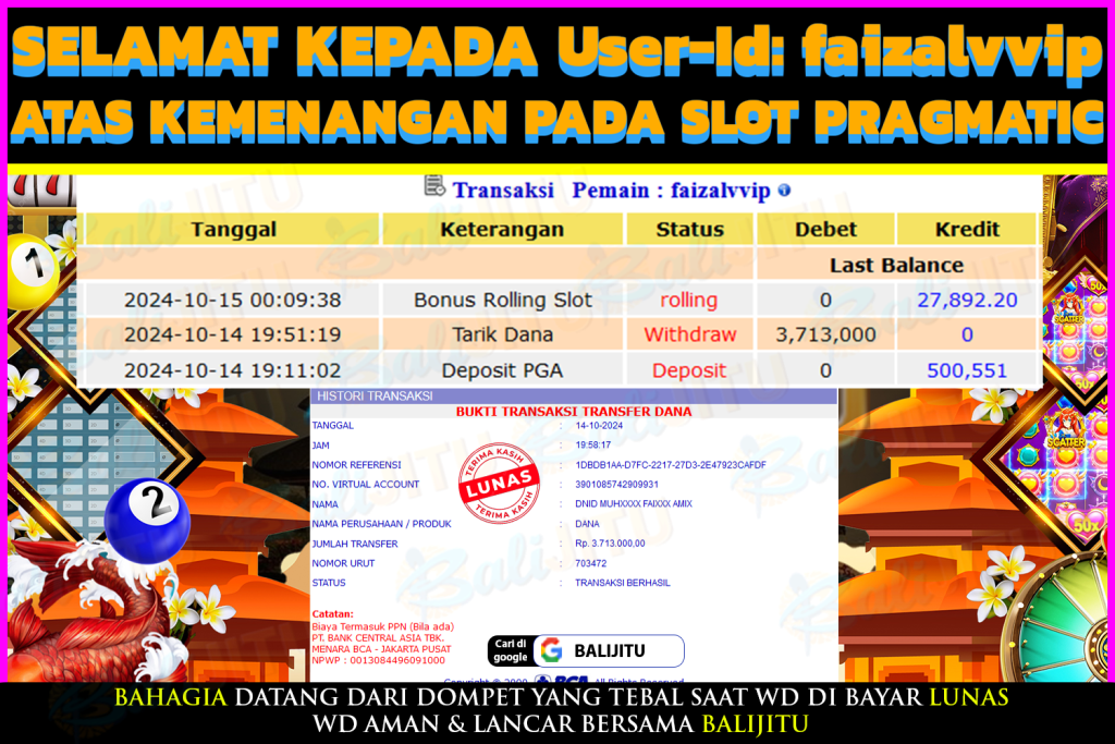 BUKTI MENANG MEMBER BALIJITU 26/10/2024