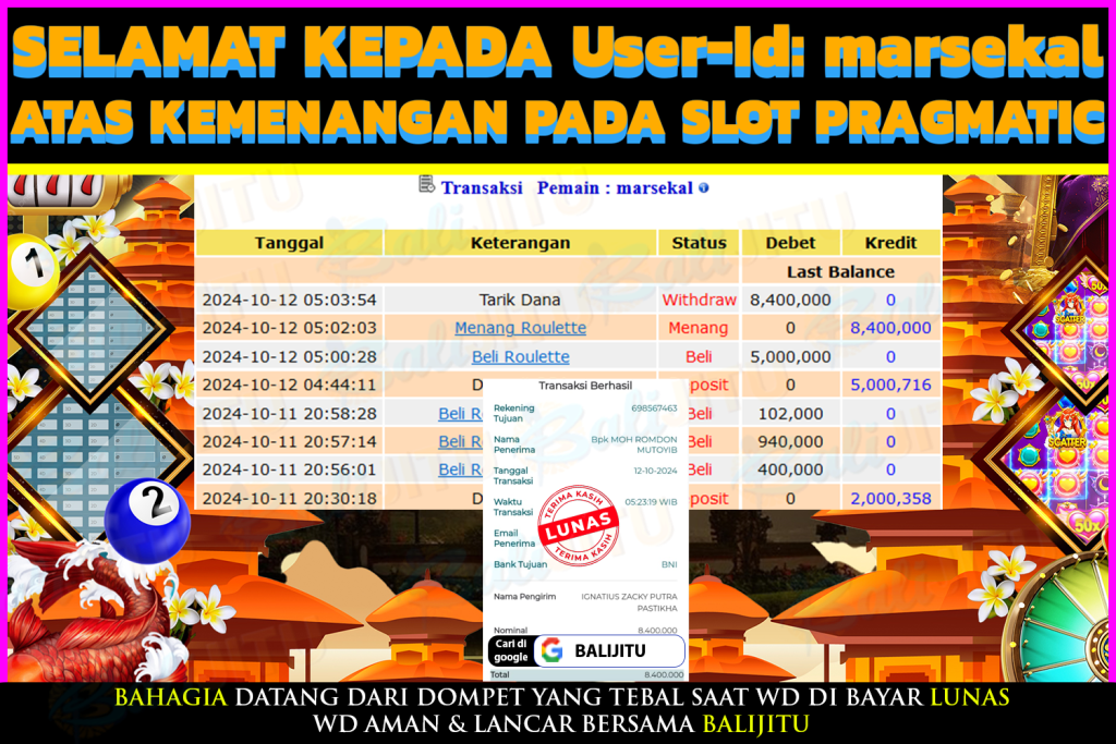 BUKTI MENANG MEMBER BALIJITU 25/10/2024