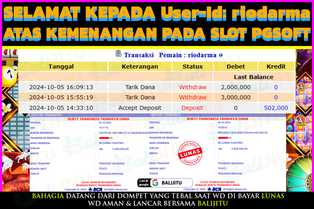 BUKTI MENANG MEMBER BALIJITU 21/10/2024