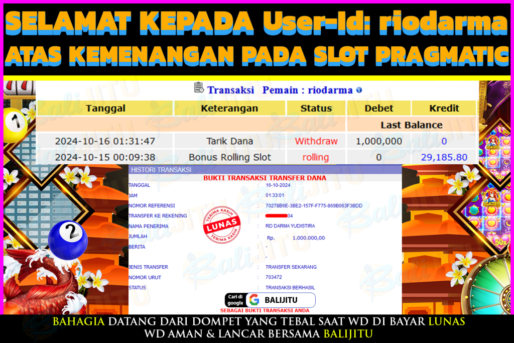 BUKTI MENANG MEMBER BALIJITU 26/10/2024