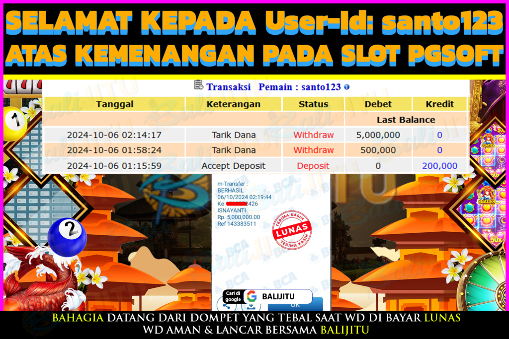 BUKTI MENANG MEMBER BALIJITU 21/10/2024