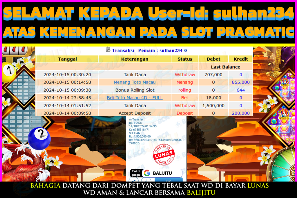 BUKTI MENANG MEMBER BALIJITU 25/10/2024