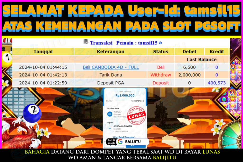 BUKTI MENANG MEMBER BALIJITU 20/10/2024