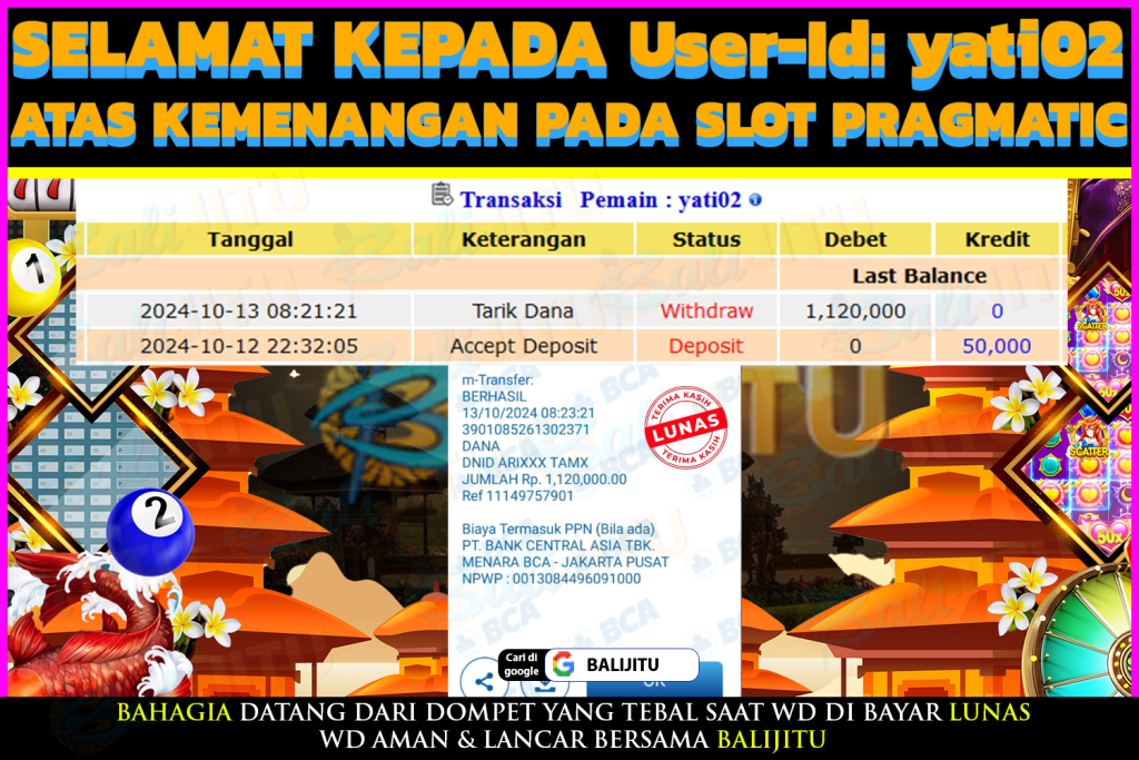 BUKTI MENANG MEMBER BALIJITU 25/10/2024