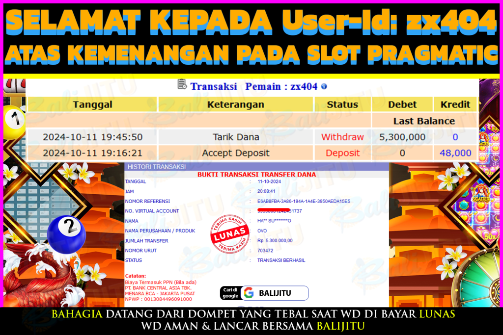 BUKTI MENANG MEMBER BALIJITU 24/10/2024