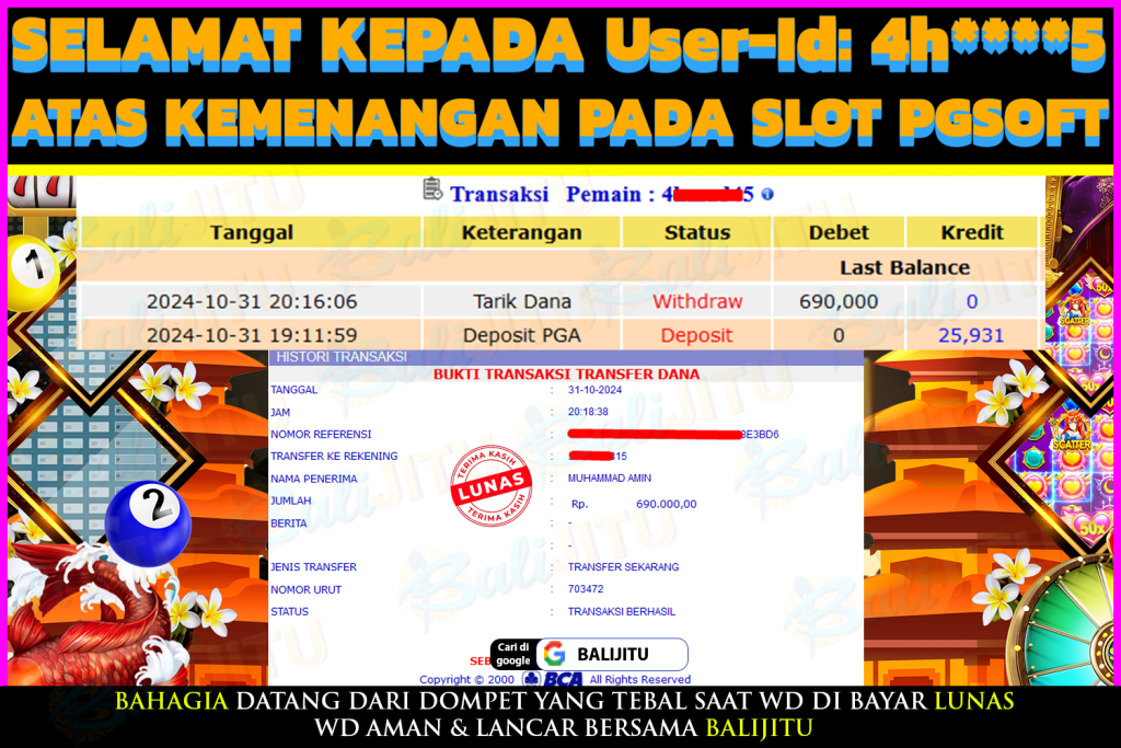 BUKTI MENANG MEMBER BALIJITU 03/11/2024