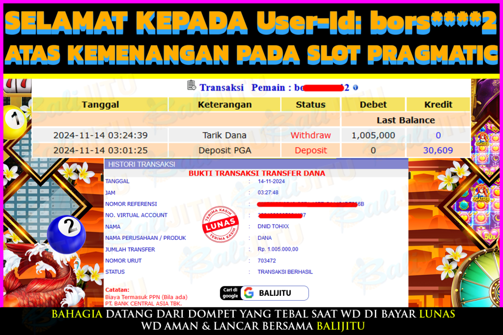 BUKTI MENANG MEMBER BALIJITU 18/11/2024