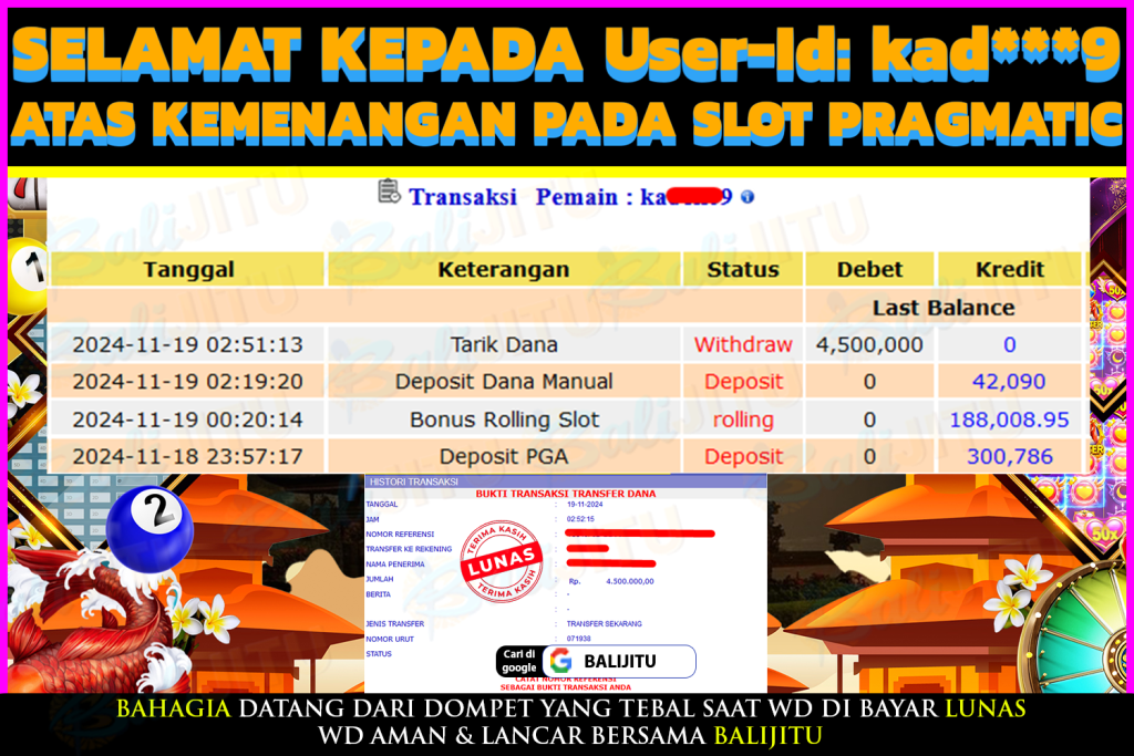 BUKTI MENANG MEMBER BALIJITU 22/11/2024