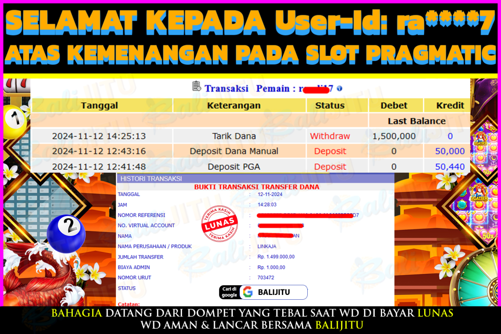 BUKTI MENANG MEMBER BALIJITU 17/11/2024