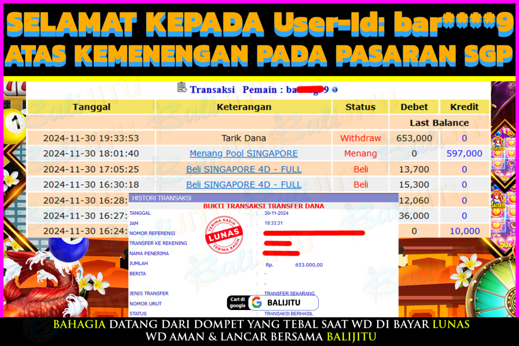 BUKTI MENANG MEMBER BALIJITU 02/12/2024